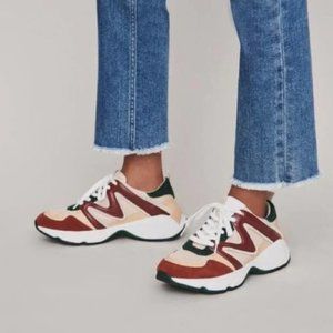 MAJE W22 Sneakers Chunky Platform Suede Leather Red Green Size 10 / 41